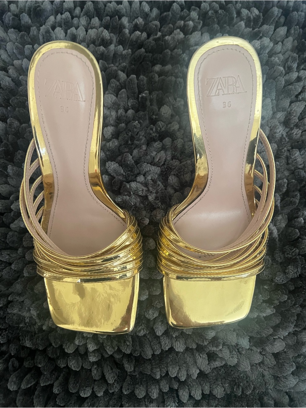 Zara Metallic Gold Strappy Slide Mules - Women